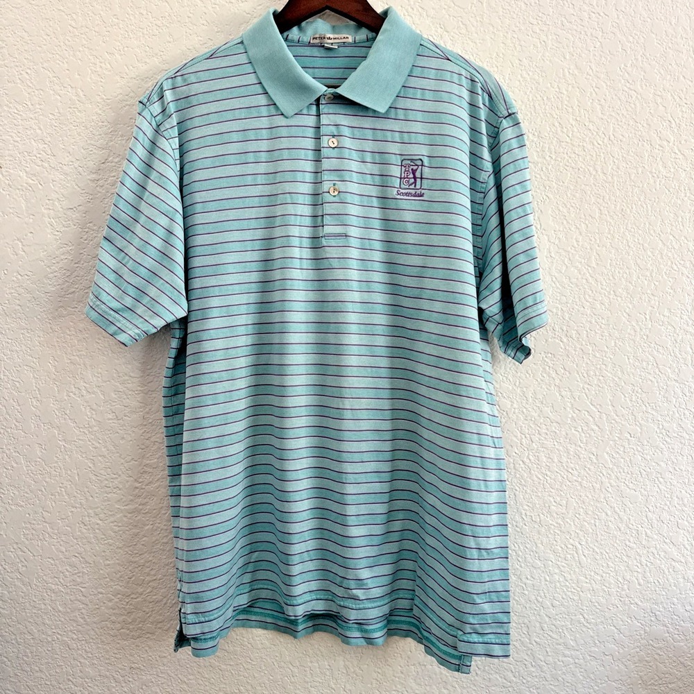 Peter Millar Polo Shirt Men's XL TPC Scottsdale Golf Teal Green Purple Striped